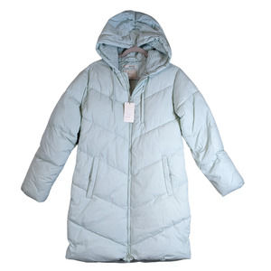 A New Day Matte Puffer Jacket Women XS Hooded Medium Length Water Resistant Mint